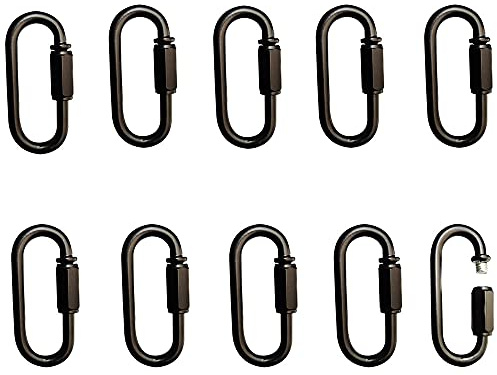 CUFEAL 10- Pack Heavy Duty D Shape Chain Locking M4 4MM Chain Quick Link Connector (Black)