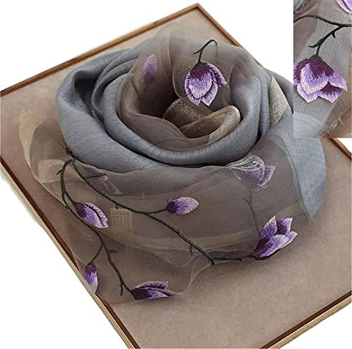 Silk Scarf Women Seidenschals Damen Shawl Satin Natural Pure Hijab Thin Masks Silk Cloth Luxury Binder Senior Handmade Seidentuch Damen Muslin Lotus Beach Scarf Grey 180 * 70CM