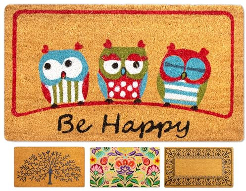 LUA VIKA Felpudo Entrada casa Originales - Be Happy - 40x70 cm - Alfombra Entrada casa Exterior e Interior - Felpudo Coco - Resistente y Antideslizante