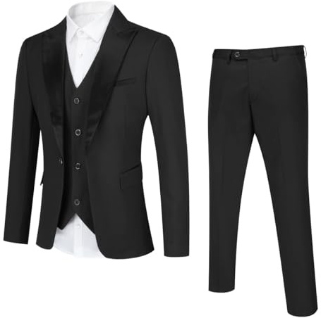 YOUTHUP Costume Smoking Homme 3 Pièces Slim fit Mariage Dîner | Tuxedo 1 Bouton, Peak Lapel, Fente Arrière, Veste Pantalon Gilet, Tenue Formelle