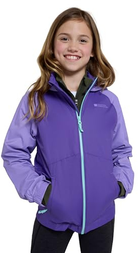 Mountain Warehouse Torrent II Kids Waterproof Jacket - Ripstop Outer Rain Coat, Taped Seams, Mesh Lined, Zipped Pockets - Spring Summer, Travelling, Camping Lilac (Lightweight) Kids Size 11-12 Years