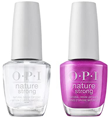 OPI Nature Strong Natural Vegan Nail Polish, Thistle Make You Bloom & Vegan Top Coat Duo Bundle, 2 x 15ml