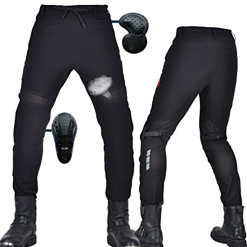 SHUOJIA Pantaloni da moto estivi per uomo e donna, tuta da armatura da moto anti-caduta traspirante a due vie,da moto da uomo con protezione (Black,L)