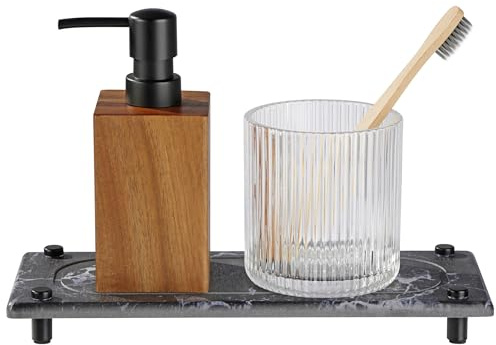 Navaris Instant Dry Sink Organiser - Fast Drying Stone Sink Caddy - Bathroom or Kitchen Tray with Stainless Steel Feet - Hold Soaps & Bottles - Black Marble