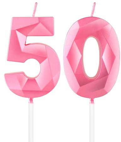 mciskin Pink 50th Birthday Candles, 3D Number 50 Candles for Cake, Women Men 50th Birthday Decorations,Pearl Pink Candle Cake Topper Decorations for Birthday Party Weddings Anniversary Supplies