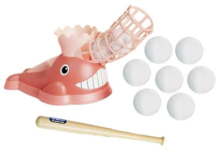 rockible Baseball Pitching Maschine für Kinder, Ausziehbarer Schläger mit Schläger Und 9 Baseball Schläger, Schlagmaschine für Kinder, Rosa