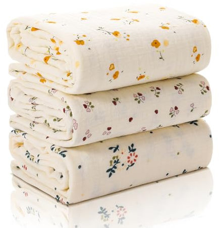 GSrenyu 3 Pcs Large Muslin Cloths For Baby 100x100cm Cotton Baby Muslin Swaddle Blanket Wraps Baby Essentials Shower Gifts For New Moms