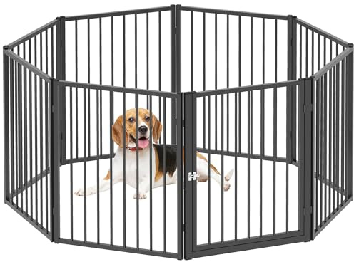 PawHut Parc pour Chien, enclos Chien 8 Panneaux modulable et Pliable, enclos Portable en métal 76H cm avec Porte, clôture pour Chiot, Chat et Petits Animaux, extérieur et intérieur, Noir