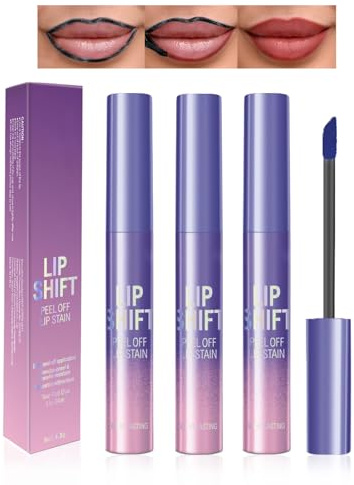 3Pcs Lip Stain Peel Off Set,Peel Off Lip Liner Tattoo,Nude Red Pink Matte Finsh Long Lasting Waterproof Transferproof Lip Stains for Women Girls (Peel Off Lip Liner, 3Pcs)
