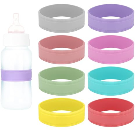 8pcs Silicone Baby Bottle Labels Tags for Daycare, Reusable Writable Date & Name Bands Personalized Cup Labels for Infant Bottles Children's Water Bottles (8 Colors)