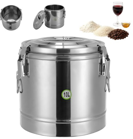 10 liters isoleringsbehållare, professionell catering-isoleringsbehållare i rostfritt stål, soppbehållare, professionell catering-isoleringsbehållare i rostfritt stål, med handtag, lock, gummiring och
