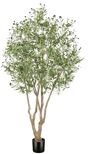 LYERSE Faux Olive Tree 7ft - Artificial Olive Tree Indoor with Large Branches and Realistic Fruits - Fake Olive Tree with Sturdy Base for Modern Home Office House Decor
