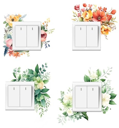 GORGECRAFT 8 Pegatina Interruptor de Luz 4 Estilos Envolver Enchufes Diseño de Flores Rojas Amarillas Blancas Hojas Verdes PVC Impermeable de Pared Hogar la Oficina la Sala de Estar el Dormitorio.