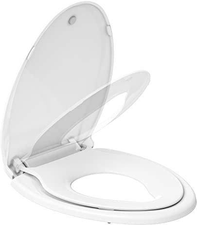 Elongated Toilet Seat with Built-In Toddler Potty Training Seat, Slow Close, Easy to Install & Clean, Detachable Seat for Longtime Usage, White
