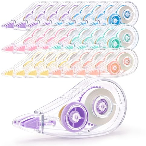 JEFURE Mini Cintas Correctoras 24 Piezas, 5,5 m x 5 mm, 6 Colores Pastel | Correction Tape con Capuchón Protector, Secado Instantáneo, Cinta Resistente a Desgarro, para Material Escolar y Oficina