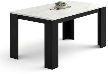 duehome | Mesa de Comedor, Mesa Fija, Modelo Naya, Acabado en Negro Mate y Efecto Mármol Blanco, Medidas: 140 cm (Largo) x 80 cm (Ancho) x 75 cm (Alto)