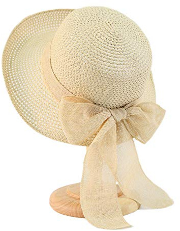 Kqpoinw Sombrero para El Sol, Gorra de Paja para Mujer Sombrero Plegable Sombrero Ancho de ala Ancha Sombrero para El Sol Sombreros de Playa de Verano para Mujeres (Blanco)