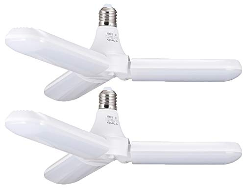 YWD 2 Pack Led Garage Light Bulb E26/E27 Medium Base 55 Watt 6500K Bulb - E27 Base - Deformable Workshop Light for Workbench, Barn, Warehouse
