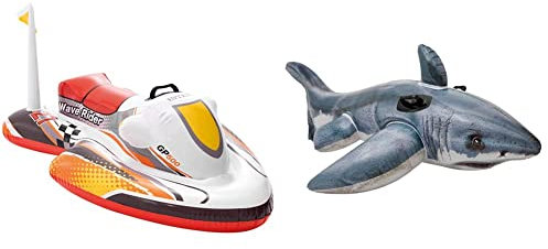 Intex 57520NP - Wave Rider Ride-On, 117 x 77 cm & Great White Shark - Aufblasbarer Reittier - 173 x 107 cm