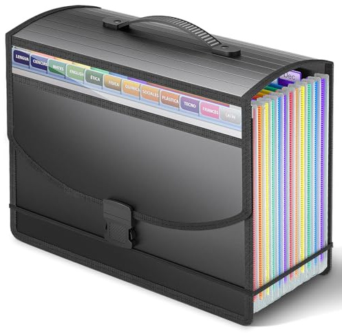 Vanulee Accordion File Organizer with Handle,13 Pockets Expanding File Folder for Paper/Document/Bill,Portable Filing Box,Visible Window,Quick Search,Expandable Bottom,Large Capacity,A4/Letter Size