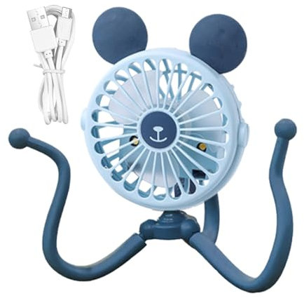 Ventilador portátil para cochecito,Ventilador recargable para cochecito, Ventilador para cochecito con clip para trípode, Ventilador de carro con Clip y trípode Flexible eléctrico portátil silencioso