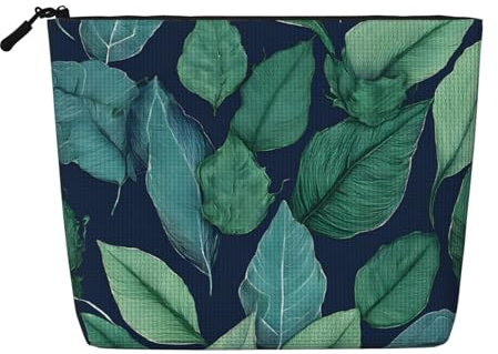 EZDLOWVBA Tropical Palm Leaves Print Tropical Palm Leaves Print Fake Hemp Makeup Bag â€“ Travel, and Daily Storage Essential â€“ Reusable Cosmetic Bag, Zipper Pouch, Make-Up Tool