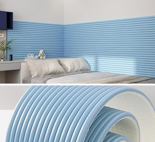 MUMUXIAO Paneles de pared acolchados de 200 x 20 cm, autoadhesivos, 3D, anticolisión, protección de cabecera tapizada, cojín decorativo de pared para dormitorio (azul)
