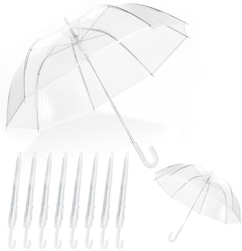 Quaocens 8 Pcs Clear Umbrella Wedding,Windproof Clear Umbrellas for Rain,Large Clears Umbrella for Two People,Transparent Umbrellas Bulk with J Shaped Handle for Wedding Supplies,Outdoor Activities