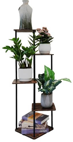 honzhaoyu Étagère à fleurs - Étagère à plantes - Étagère à plantes - Étagère à fleurs - Escalier pour plusieurs plantes - Bois et métal - Intérieur et extérieur - 5 étages - Pour balcon, salon - Noir