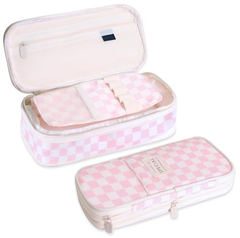ZHABAYEN Pencil Case for Girls, Expandable Large Capacity Pencil Pouch, Cute Pencil Case with Compartments for Student School (Pink)