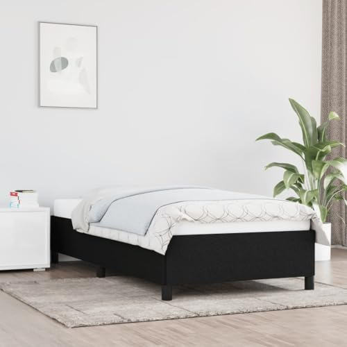 kithwjll Bed Frame without Mattress, Black, 80 x 200 cm, Fabric, Sturdy Bed Frame for Single Bed, Robust Bedroom Furniture with Plywood Slats