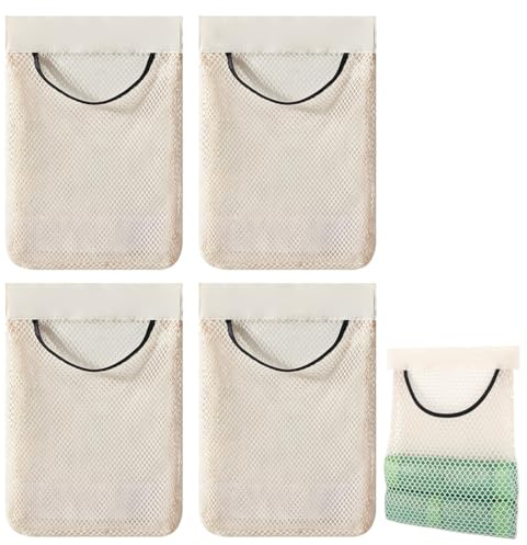 FUHAMJ 4 Piezas Guarda Bolsas De Plastico Cocina, Almacenamiento Colgante Bolsas De Almacenamiento De Malla Reutilizables, Adecuadas Para Guardar Bolsas De Plástico, Verduras Y Frutas(Blanco, A)