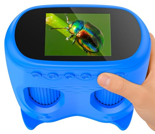 OAEBLLE Microscopio Bambini 2 in 1 per Bambini e Binocolo, HD IPS da 2,0, 1000x, 8 LED, 1080P, Microscopi Adatti a Bambini e Bambine dai 3 Anni in Su, Blu