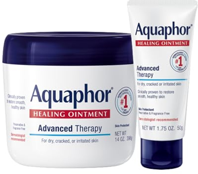 Aquaphor Healing Ointment Advanced Therapy Skin Protectant Skin Care Set, Body Moisturizer for Dry Skin, Minor Cuts and Burns, Dry Cuticles, Cracked Heels, Hands and Lips, 14 Oz Jar + 1.75 Oz Tube