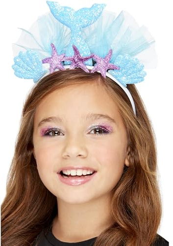 Smiffys Mermaid Headband, Blue with Shells, Girls Fancy Dress, Mermaid Dress Up Accessories
