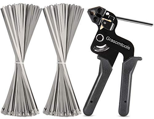 200 Stück Edelstahl-Kabelbinder und Metallbinderpistole, Kabelbinder-Werkzeug, Kabelbinderpistole für Edelstahl-Kabelbinder, 4,6 x 270 mm