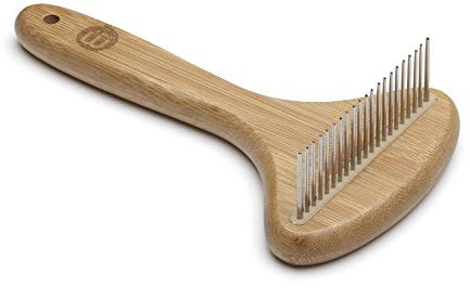 Mikki Bamboo Dog Puppy Grooming Anti-Tangle Rake , Dematting Shedding Tool, Removes Knots, Tangles, Matts, for Thick/Double Hair Coat, Handmade from Natural Bamboo
