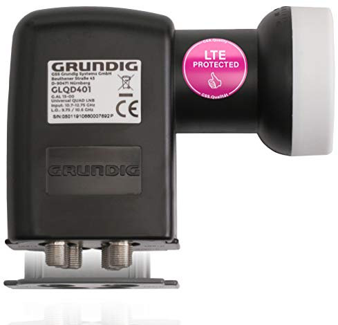 [Test SEHR GUT *] GSS Grundig Quad 4fach LNB für digital Satellitenschüssel - für 4 Teilnehmer Empfänger - 4-Fach - mit LTE Filter - Sat, Satelliten, HD, 4K, 0.1dB, für Sat Receiver & Fernseher, LMB