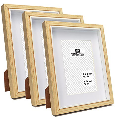 YiPinYin Bilderrahmen, 15.2 x 20.3 cm, zweifarbig, mit Passepartout für 15.2 x 10.2 cm, 20.3 x 15.2 cm, stilvoller Holz-Bilderrahmen mit Glas für Wandmontage und Schreibtischplatte