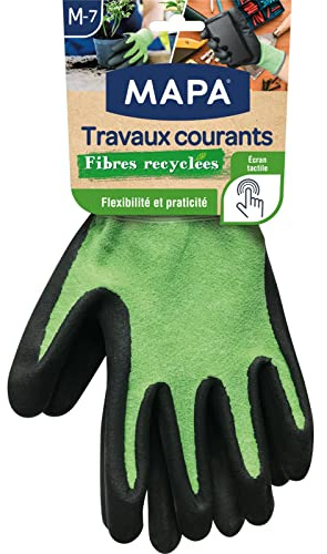 MAPA - Travaux Courants Fibres Recyclées - Gants de Jardinage Multi-Usages en Fibres Recyclées - Flexibles et Résistants - 1 paire - Taille M