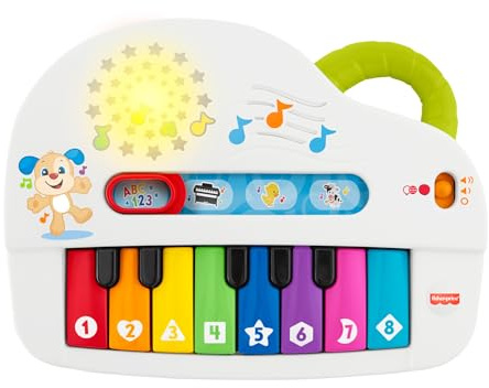 Fisher-Price Mon Piano Rigolo Rire et Éveil (Version Multilangues), Jouet Piano transportable avec lumières, Musique, bruits d’Animaux et Contenu d’éveil pour bébés et Tout-Petits, HCJ12