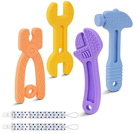 OSDUE Beißring für Babys, Baby Zahnen Spielzeug für Junge und Mädchen, Baby Beißringe mit Einfach zu Haltenden Griffen, BPA Freier, Weiches Silikon (4er Pack)