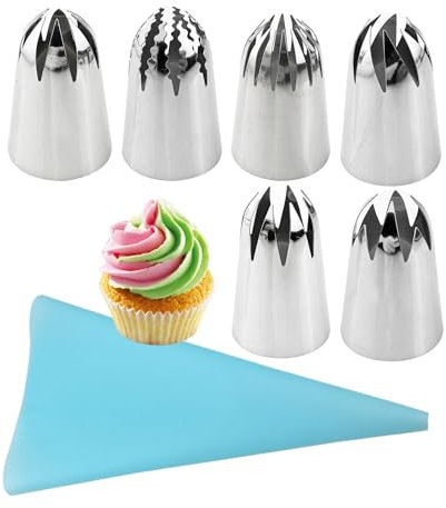 AMZTEMU Set di 7 beccucci russi per decorare torte, Kit Professionale per Decorazione Torte, set pasticceria, Kit per Torte Con un pacchetto di fiori.