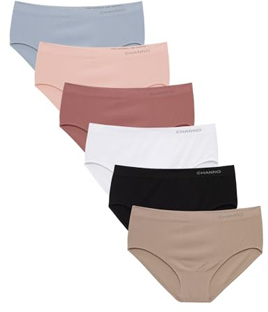 Channo Bragas de Algodón y Bambú para Mujer, Talle Alto, Sin Costuras, Colores Lisos - Pack de 6, Multicolor, L