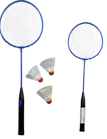 SGM 2 Player Badminton Racket Set for Adults & Kids, Outdoor Family Garden Sports Game. Includes 2 Rackets & 3 Shuttlecocks (Assorted Colours)