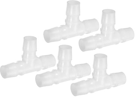 PATIKIL 3/4 Plastic Tee Hose Barb Fitting, 5 Pcs Equal T Shaped 3 Way Joint Splicer Mender Adapter Union Intersection Barbed Split for Air Water Fuel Gas Liquid Pipe, Transparent
