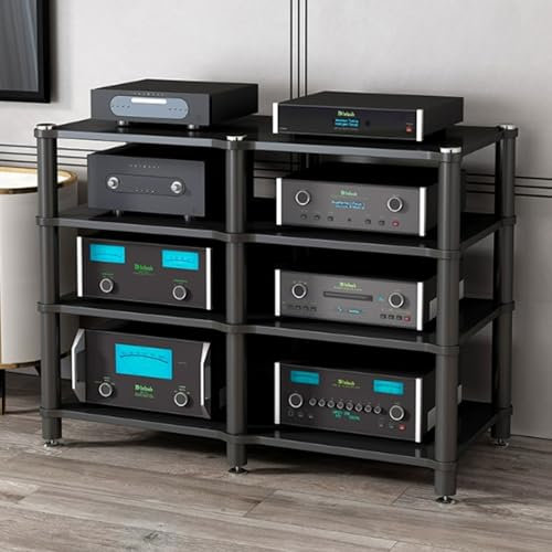 YQMHEZ Phonoschrank, 2/3/4-stufiger Audio Rack HiFi Regal, Plattenspieler Regal, bodenstehender Heimschrank, AV-Schrank mit offenem Ende, HiFi-Rack, Player-Ständer, mit stoßdämpfenden Füßen(Nero,47x18