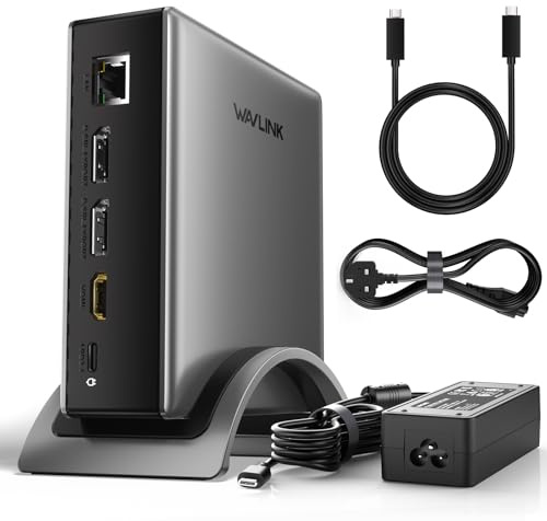 Estación de acoplamiento para laptop, PD3.1 triple base de pantalla con potencia de 140 W, 8K a 30 Hz/4K a 144 Hz Displayport*2 + HDMI, RJ45, USB-C de 10 Gbps, 2 USB-A 3.0, audio/micrófono, para