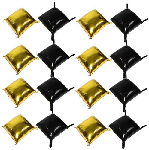 Amosfun Square Foil Balloon Backdrop 25pcs Set Dual-sided Black and Gold Foil Balloons for Birthday Party Baby Shower Wedding Decoration Ribbon and Straw