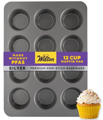 Wilton Silver Non-Stick Muffin Pan, Made Without PFAS, 12-Cup